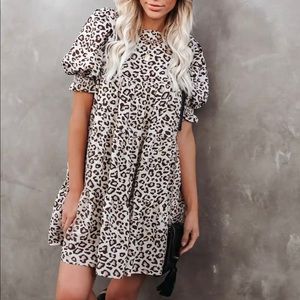Leopard Print Baby Doll Dress with Pockets